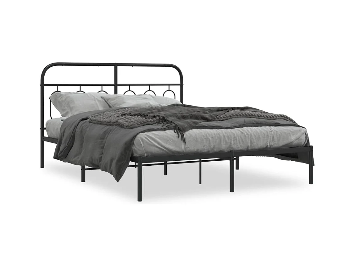 Lit double | Lit adulte | Cadre de lit métal avec tête de lit noir 140x200cm