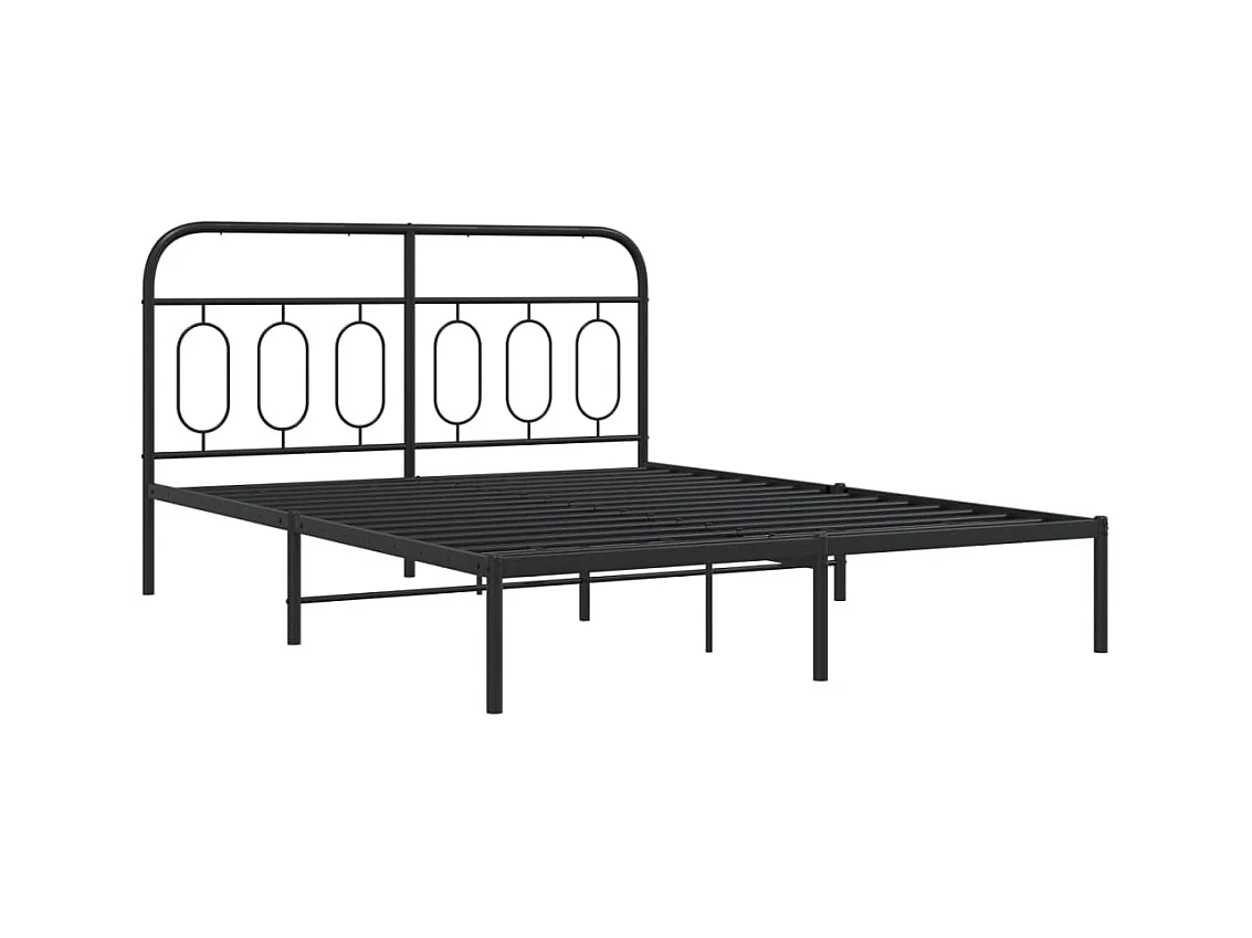 Lit double | Lit adulte | Cadre de lit métal avec tête de lit noir 140x200cm