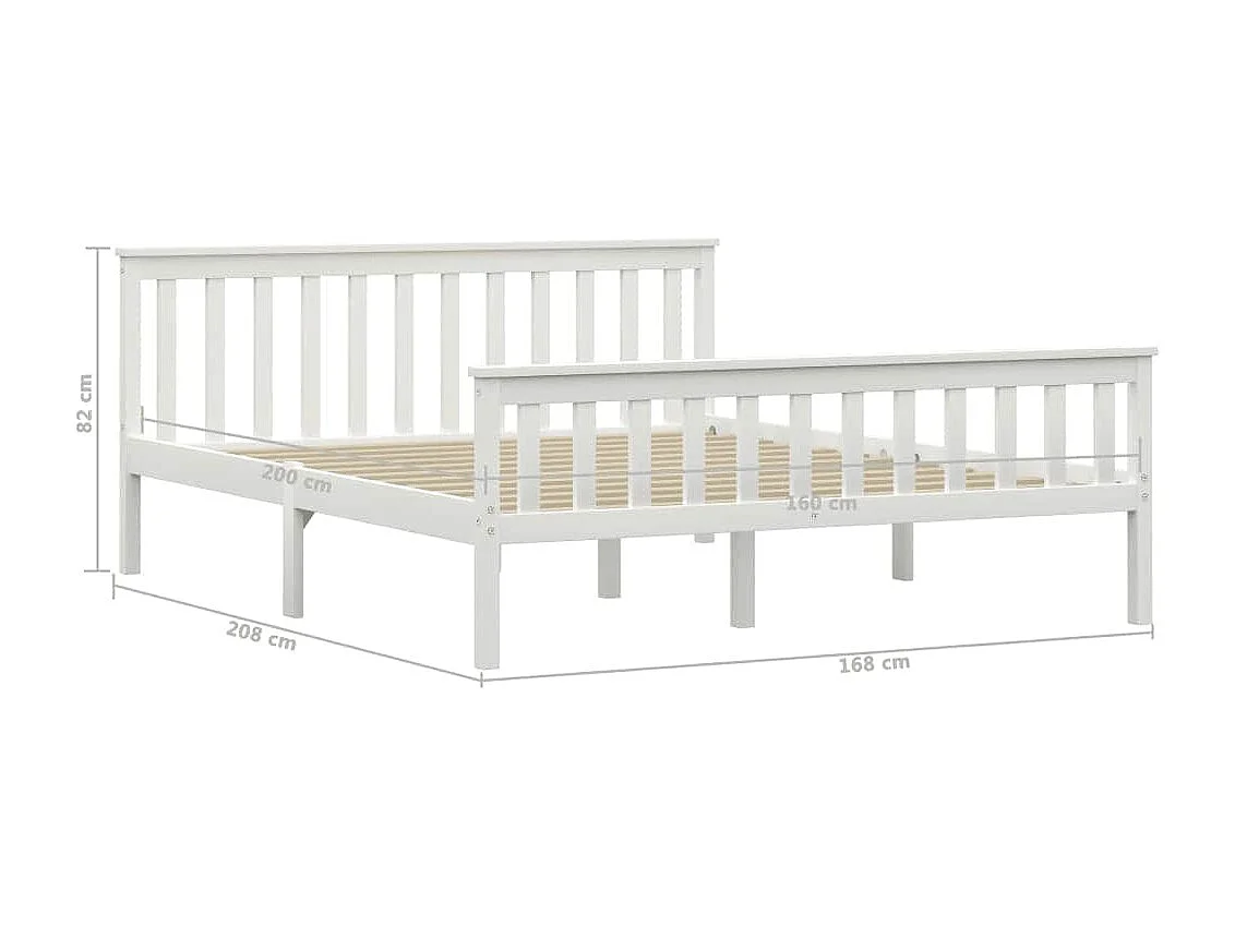 Lit double | Lit adulte | Cadre de lit blanc bois de pin massif 160x200 cm