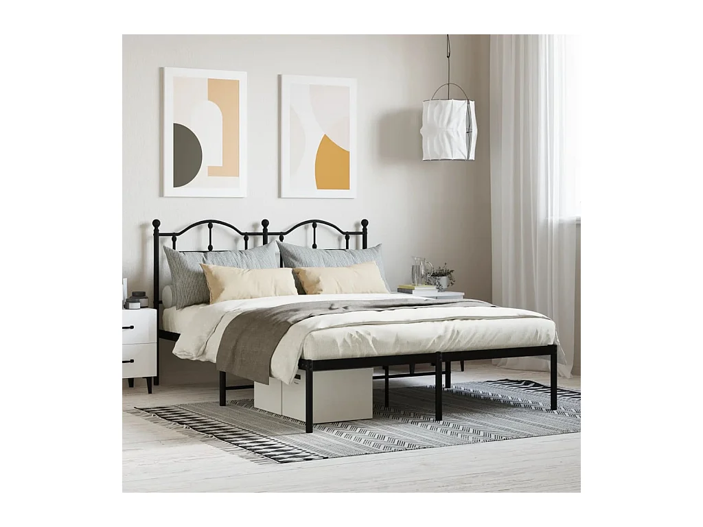 Lit double | Lit adulte | Cadre de lit métal avec tête de lit noir 140x200cm
