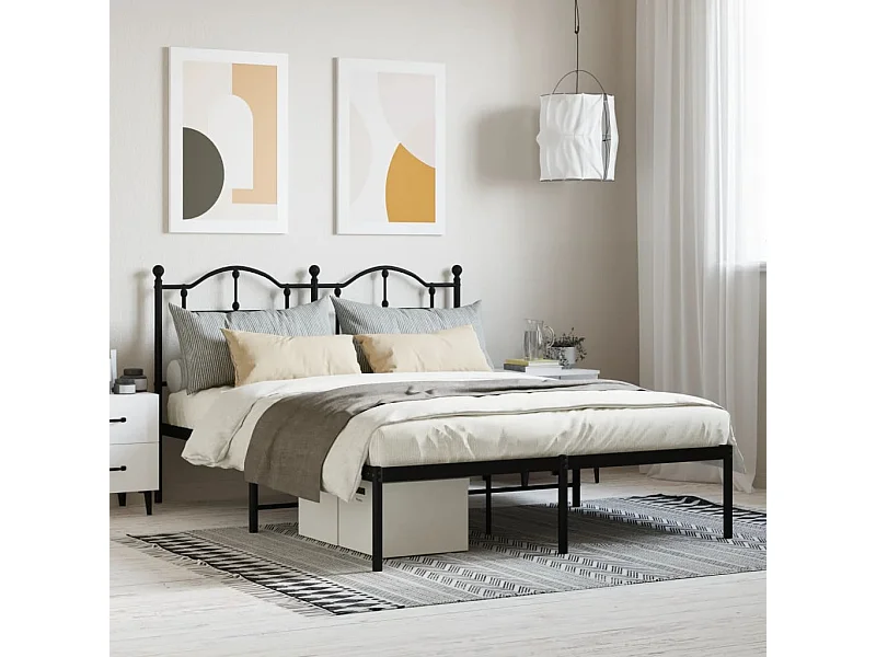 Lit double | Lit adulte | Cadre de lit métal avec tête de lit noir 140x200cm