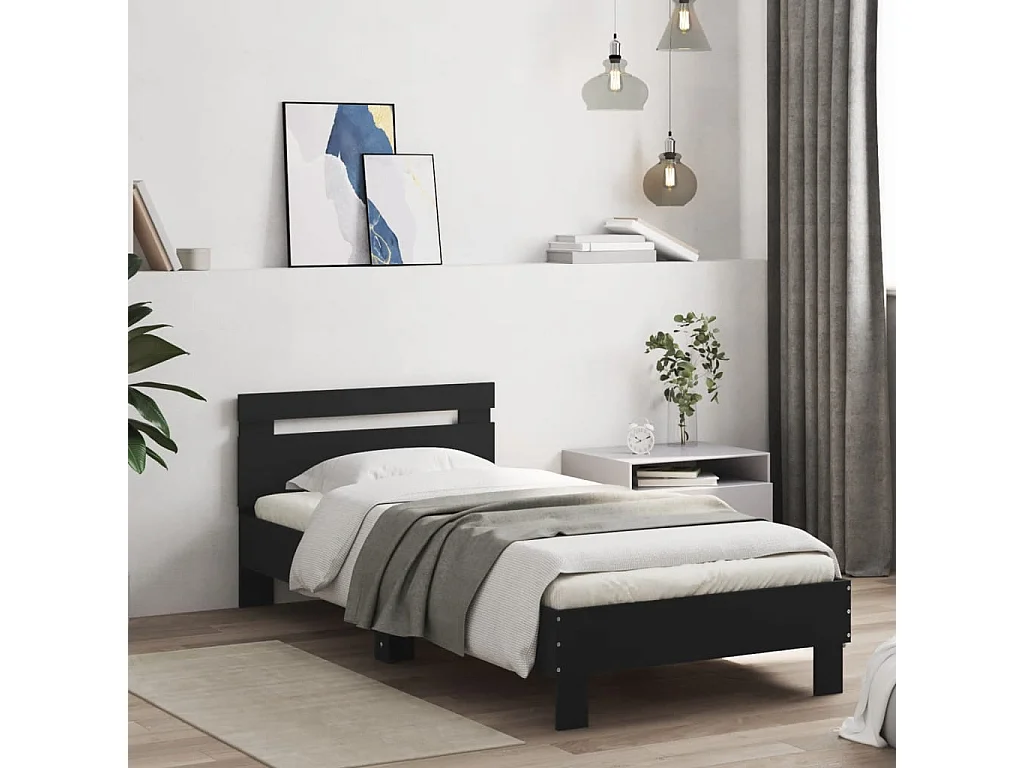 Lit simple | Lit adulte, enfant | Cadre de lit avec lumières LED noir 90x200 cm