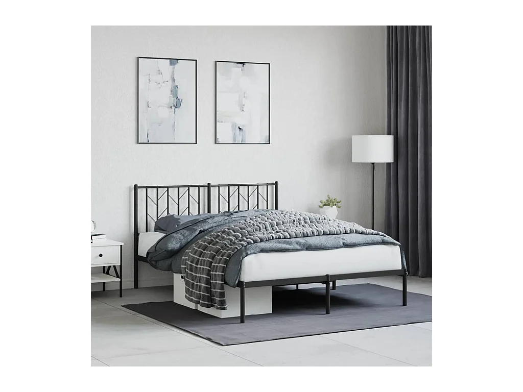Lit double | Lit adulte | Cadre de lit métal avec tête de lit noir 140x190cm