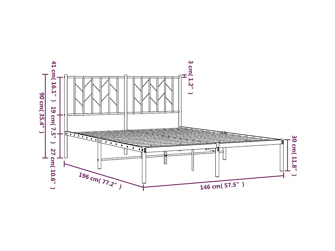 Lit double | Lit adulte | Cadre de lit métal avec tête de lit noir 140x190cm