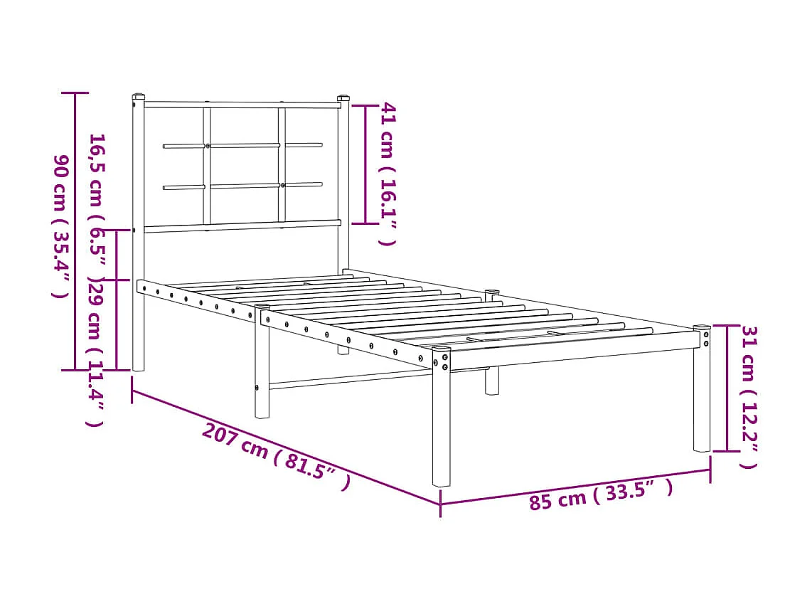 Lit simple | Lit adulte, enfant | Cadre de lit métal avec tête de lit blanc 80x200cm