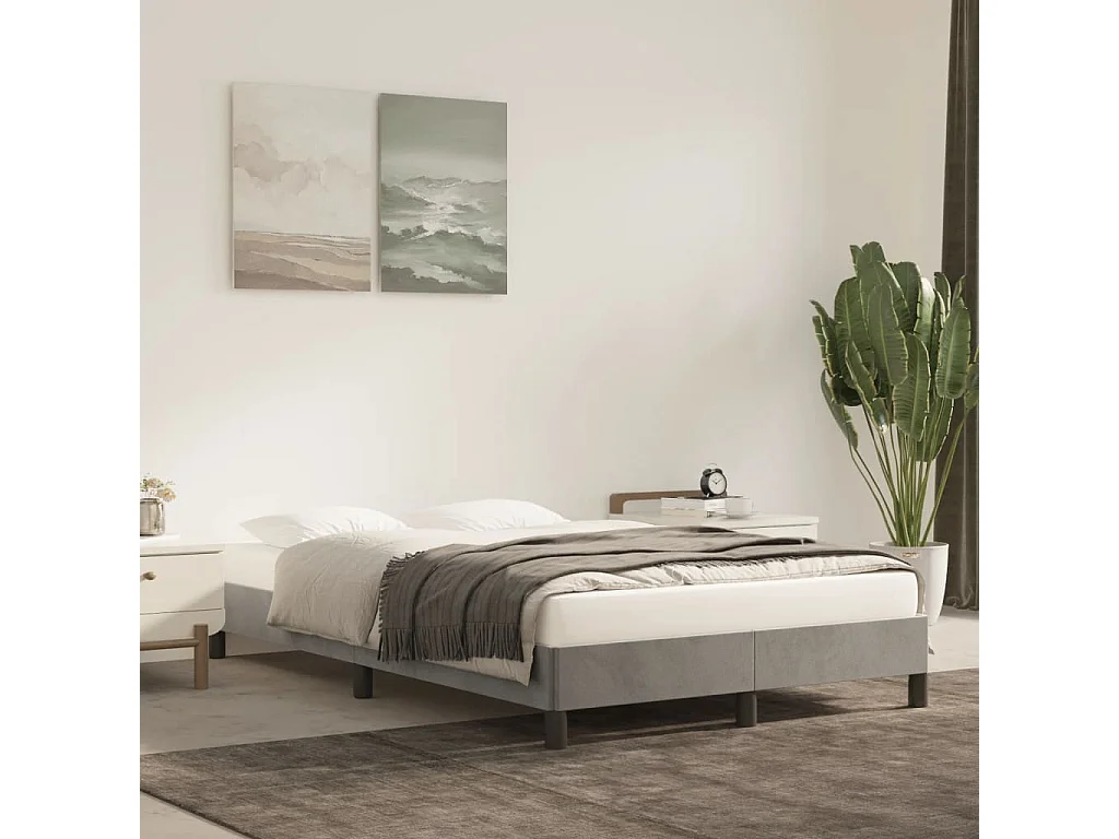 Lit simple | Lit adulte, enfant | Cadre de lit gris clair 120x190 cm velours