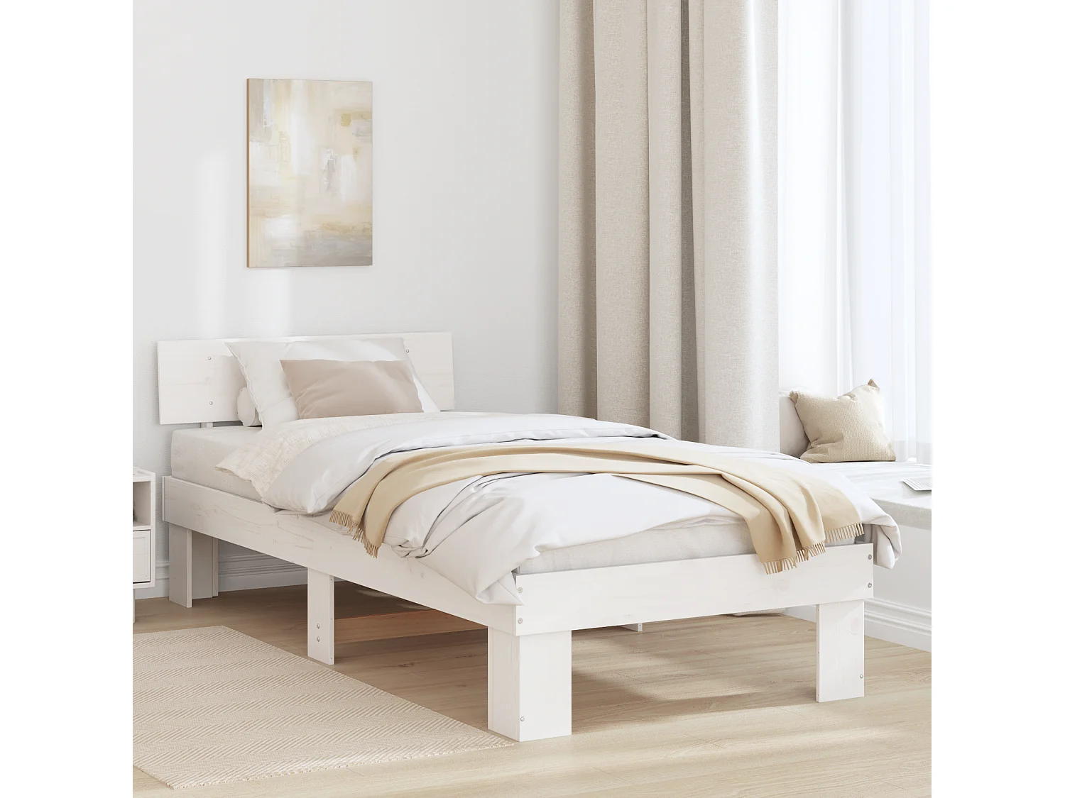 Lit simple | Lit adulte, enfant | Cadre de lit Blanc 90x190 cm Bois massif en pin