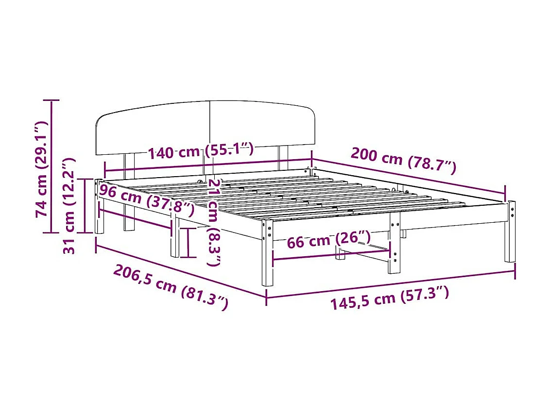 Lit double | Lit adulte | Cadre de lit Marron 140x200 cm Bois de pin massif