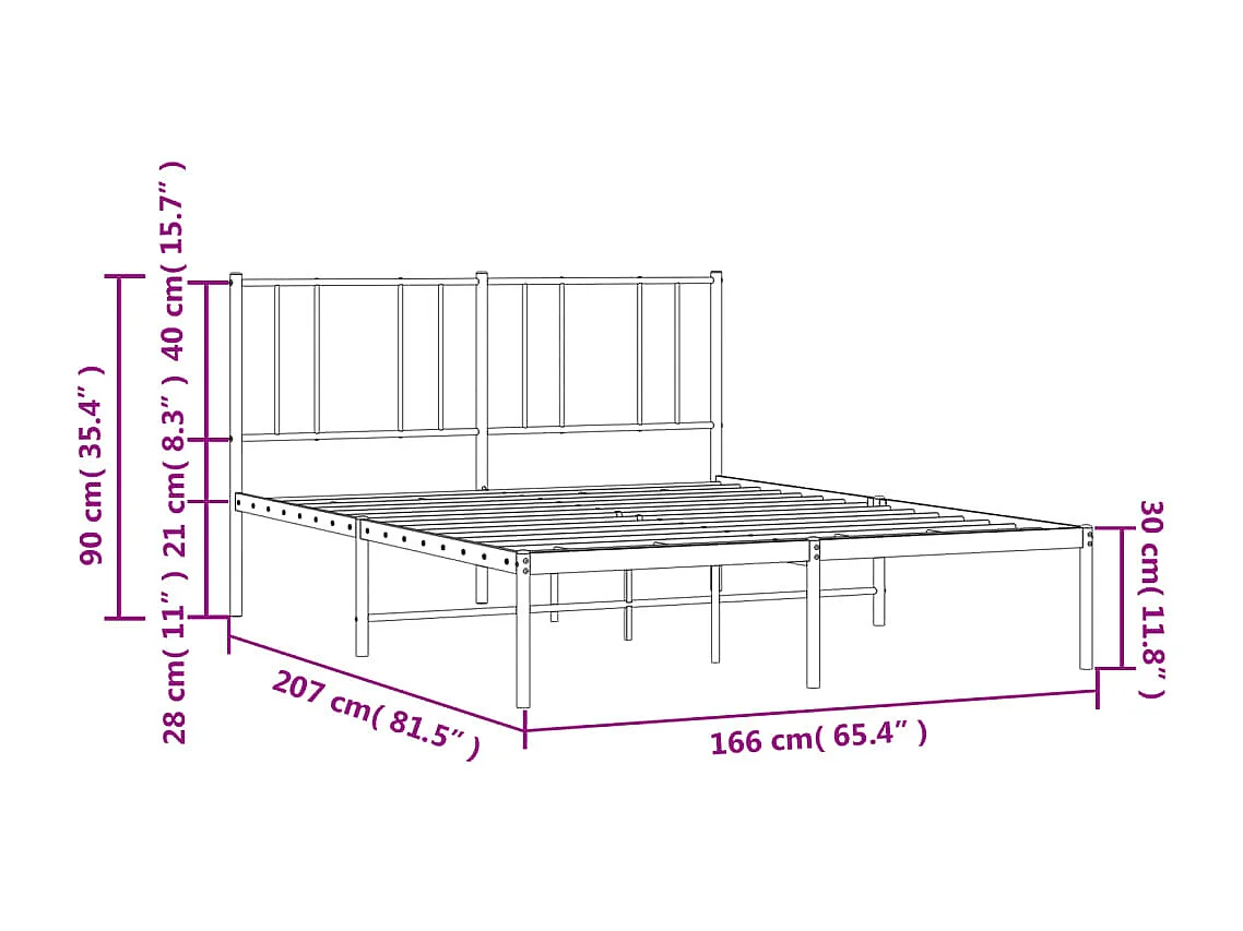 Lit double | Lit adulte | Cadre de lit métal et tête de lit noir 160x200 cm