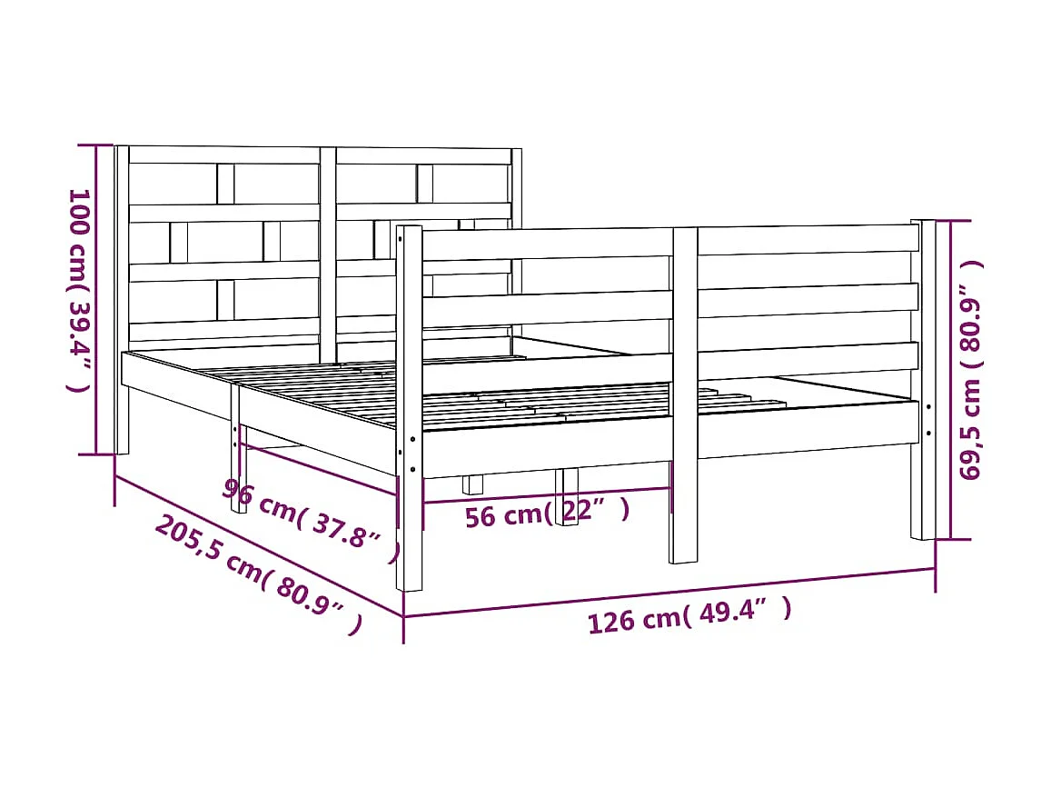 Lit simple | Lit adulte, enfant | Cadre de lit blanc bois massif 120x200 cm