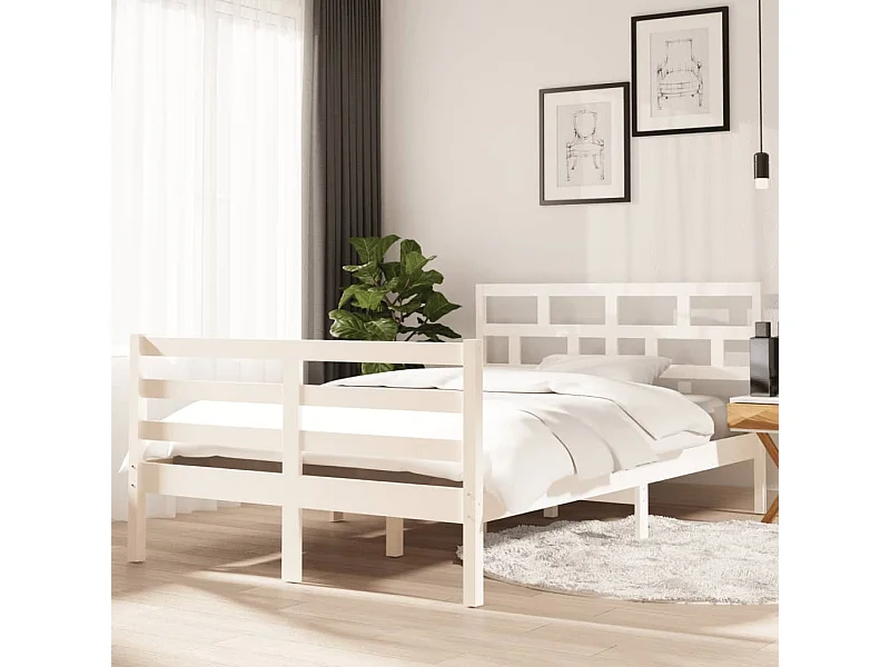 Lit simple | Lit adulte, enfant | Cadre de lit blanc bois massif 120x200 cm