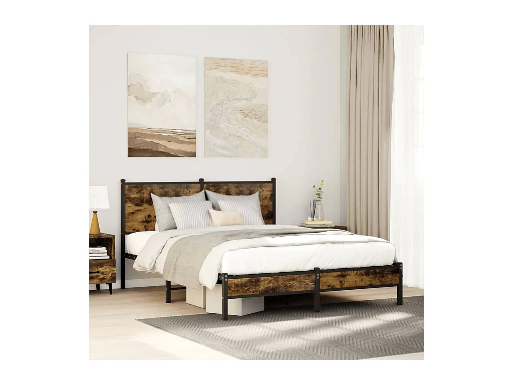 Letto per adulti | Letto matrimoniale | Giroletto senza Materaso in Metallo Rovere Fumo 140x200 cm