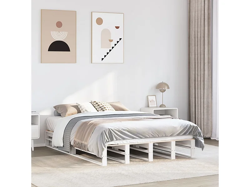 Lit double | Lit adulte | Cadre de lit blanc 160x200 cm bois de pin massif