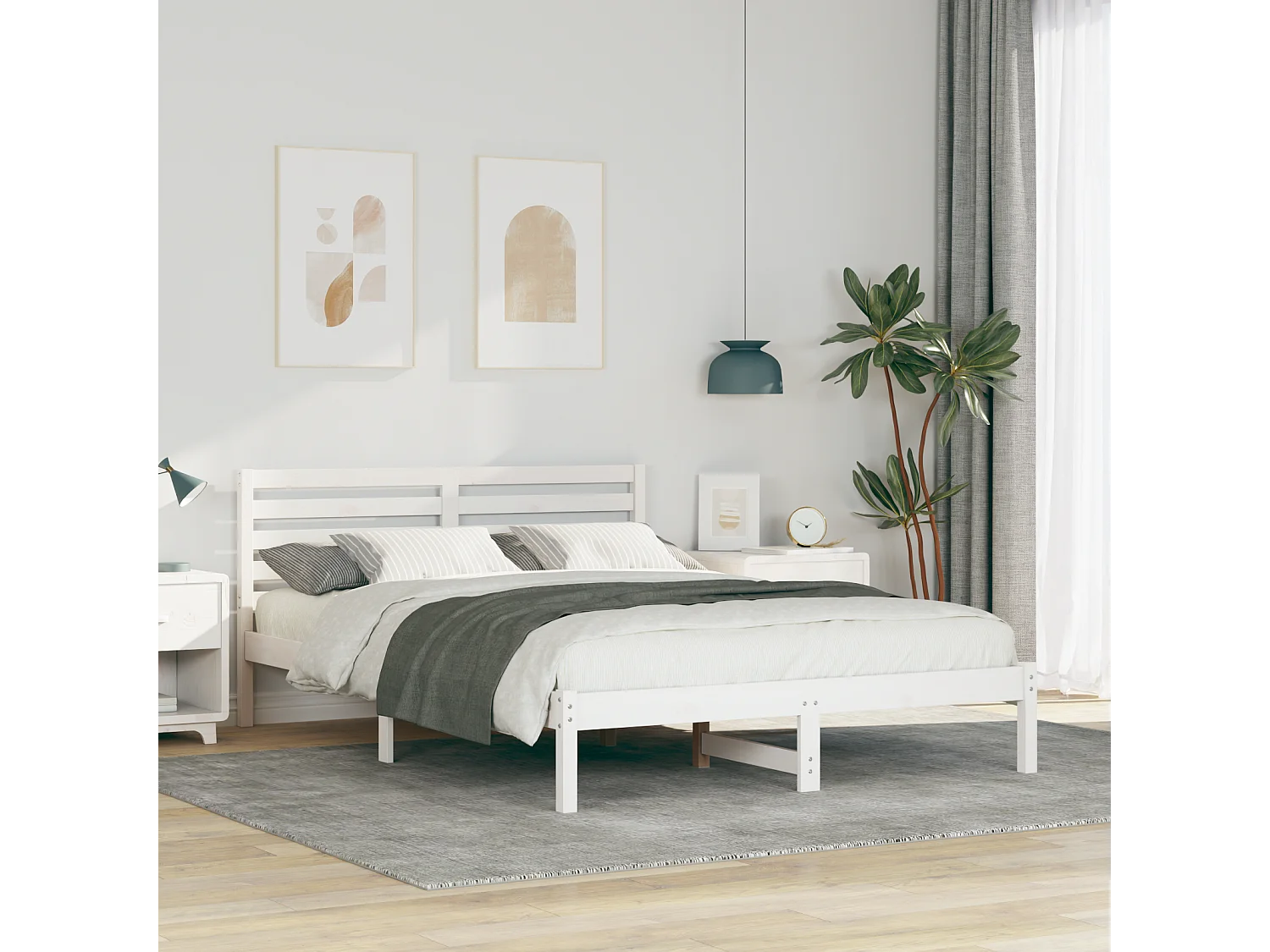 Lit double | Lit adulte | Cadre de lit Blanc 140x210 cm Bois massif en pin
