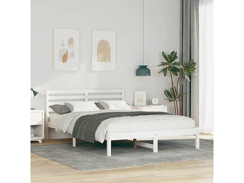 Lit double | Lit adulte | Cadre de lit Blanc 140x210 cm Bois massif en pin
