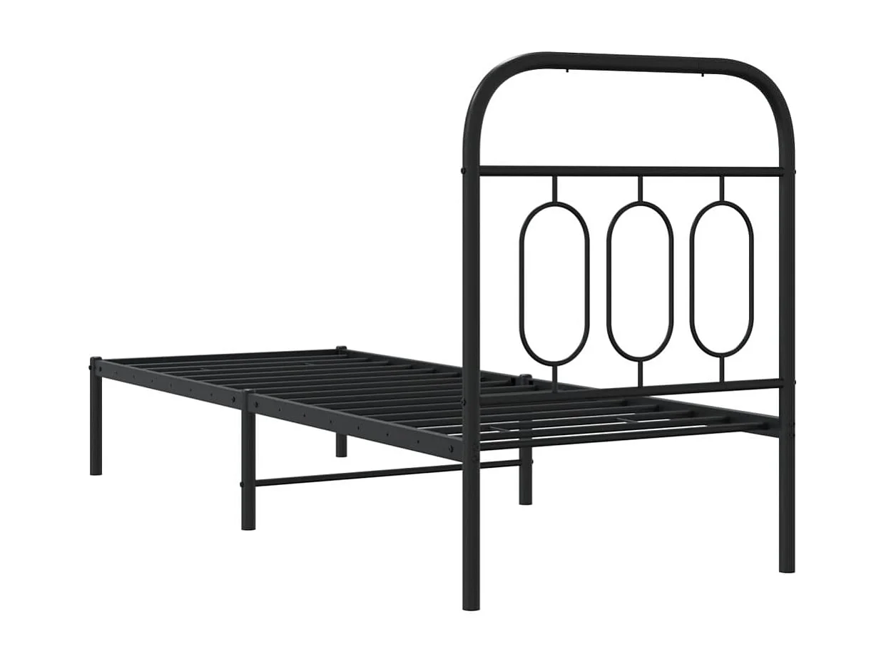 Lit simple | Lit adulte, enfant | Cadre de lit métal avec tête de lit noir 75x190 cm