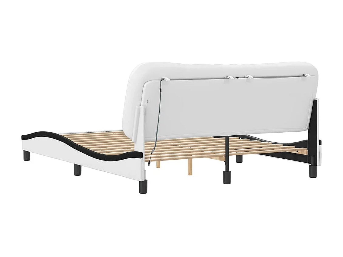 Lit double | Lit adulte | Cadre de lit blanc et noir 160x200 cm similicuir