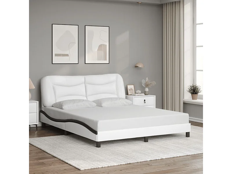 Lit double | Lit adulte | Cadre de lit blanc et noir 160x200 cm similicuir