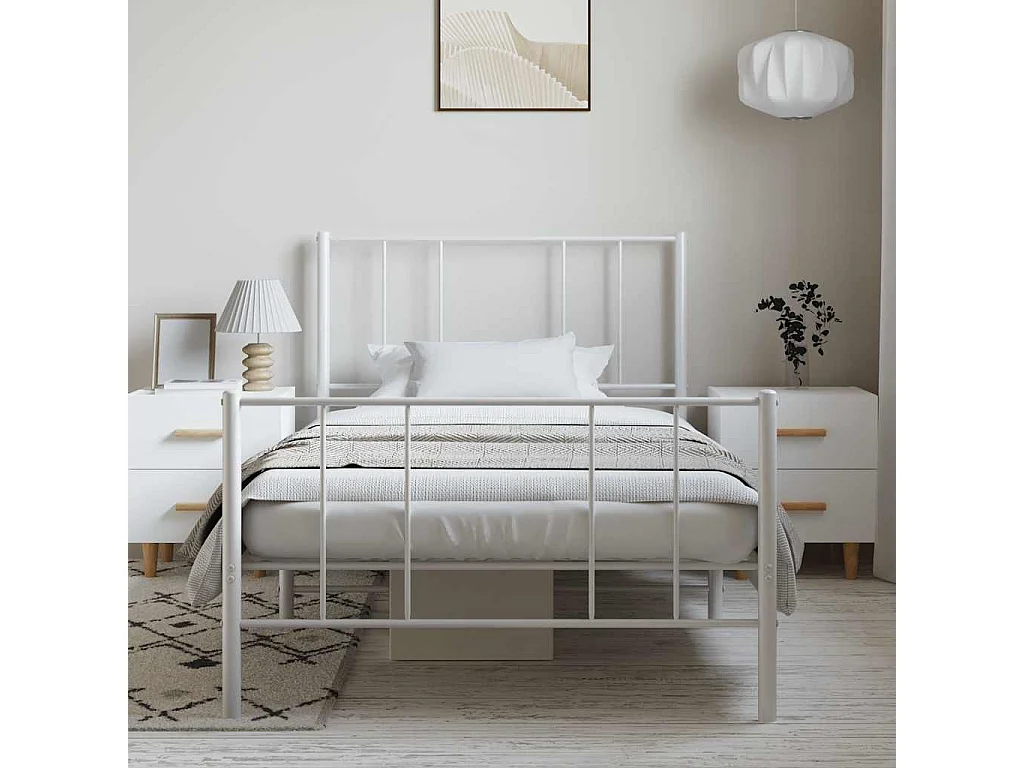 Lit simple | Lit adulte, enfant | Cadre de lit métal et pied de lit blanc 100x190 cm