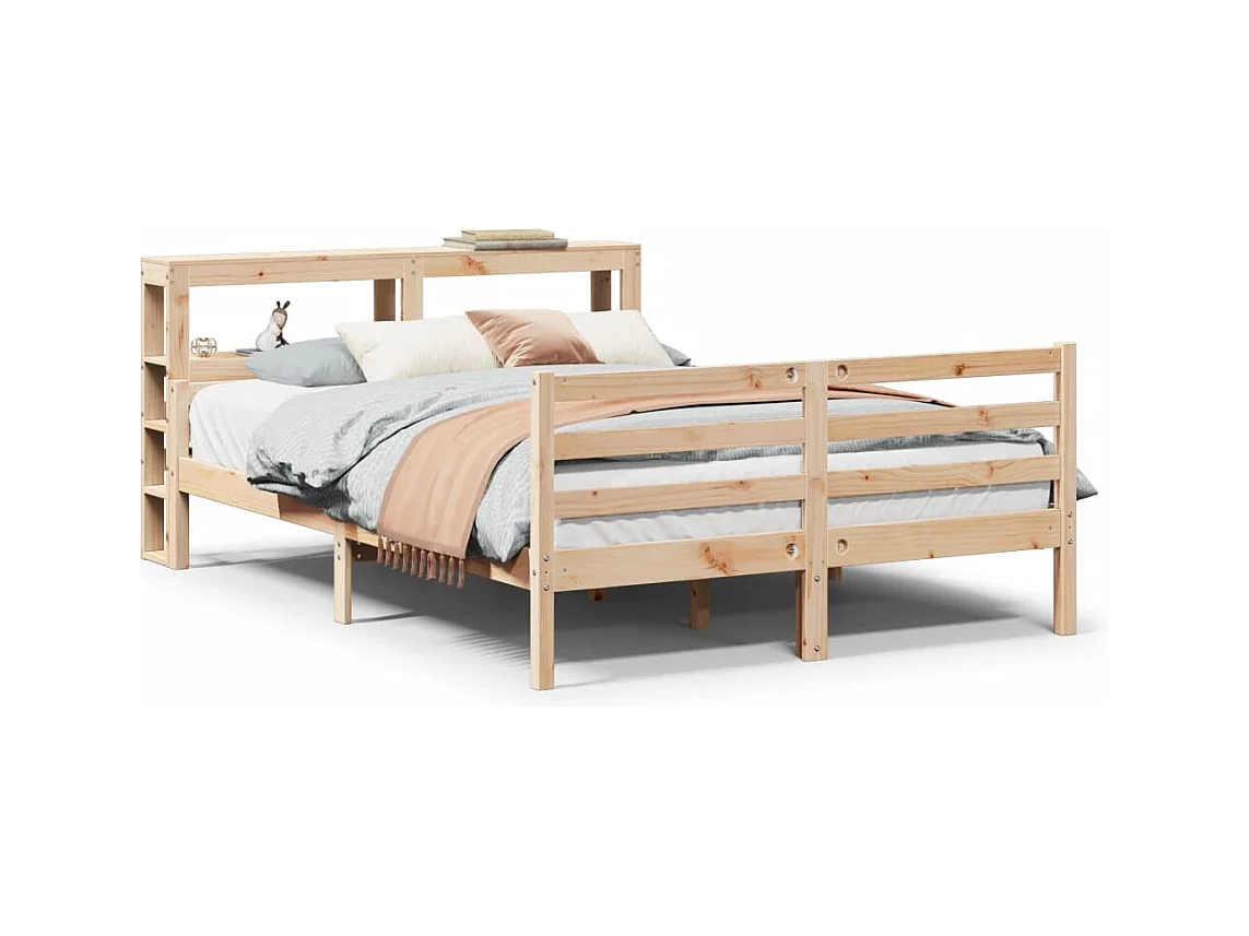 Letto per adulti | Letto matrimoniale | Giroletto con Testiera 150x200 cm in Legno Massello di Pino