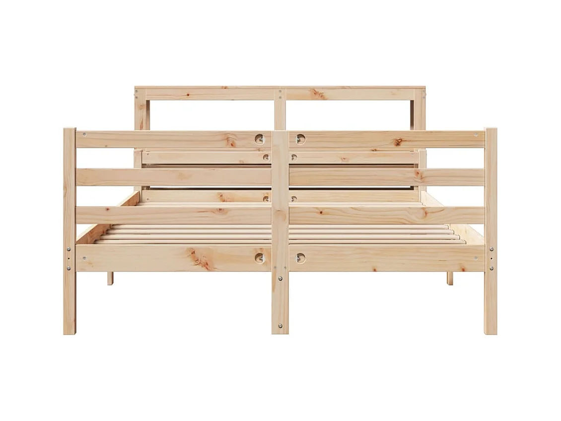 Letto per adulti | Letto matrimoniale | Giroletto con Testiera 150x200 cm in Legno Massello di Pino