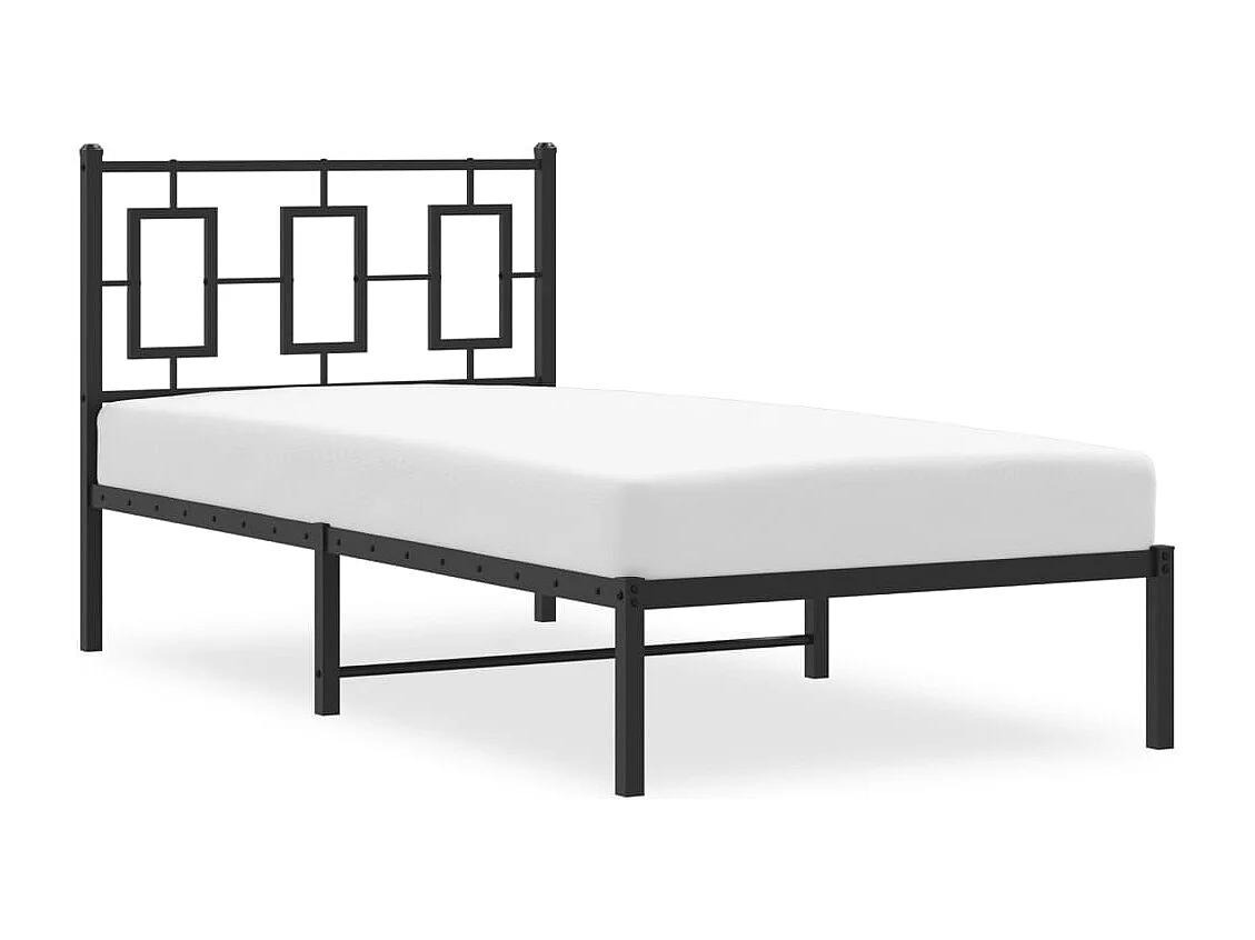 Lit simple | Lit adulte, enfant | Cadre de lit métal avec tête de lit noir 90x190 cm