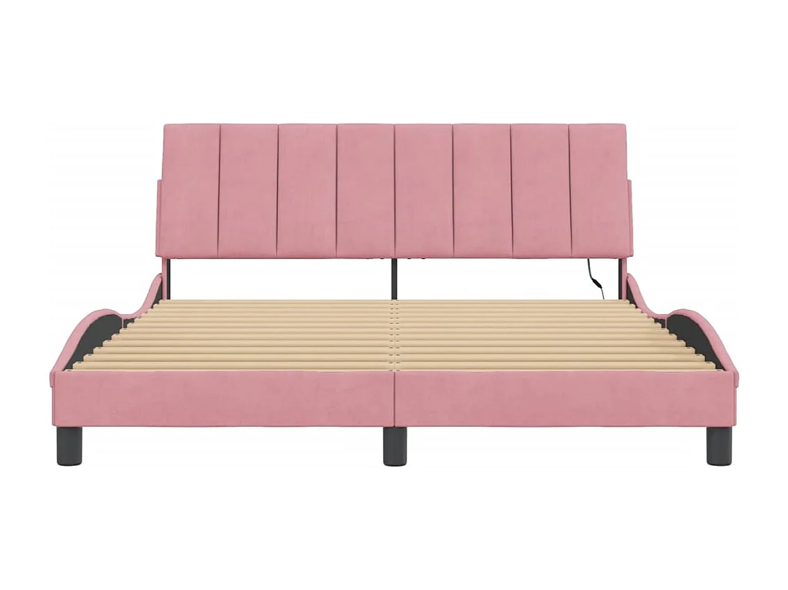 Letto per adulti | Letto matrimoniale | Giroletto con LED senza Materasso Hanko Rosa 160x200 cm in Velluto