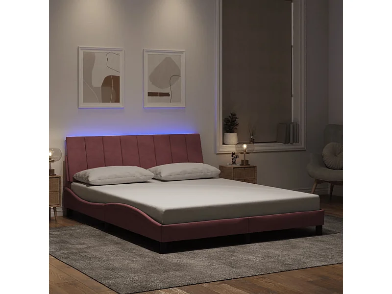Letto per adulti | Letto matrimoniale | Giroletto con LED senza Materasso Hanko Rosa 160x200 cm in Velluto