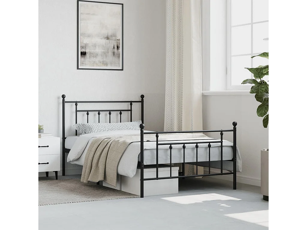Lit simple | Lit adulte, enfant | Cadre de lit métal avec pied de lit noir 107x203cm