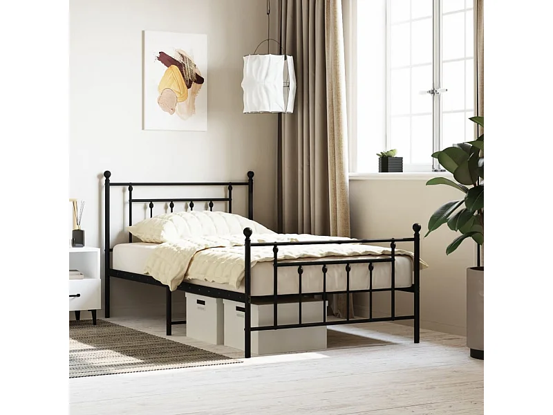 Lit simple | Lit adulte, enfant | Cadre de lit métal avec pied de lit noir 107x203cm