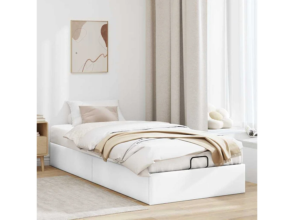 Lit simple | Lit adulte, enfant | Cadre de lit ottoman blanc 90x200 cm similicuir