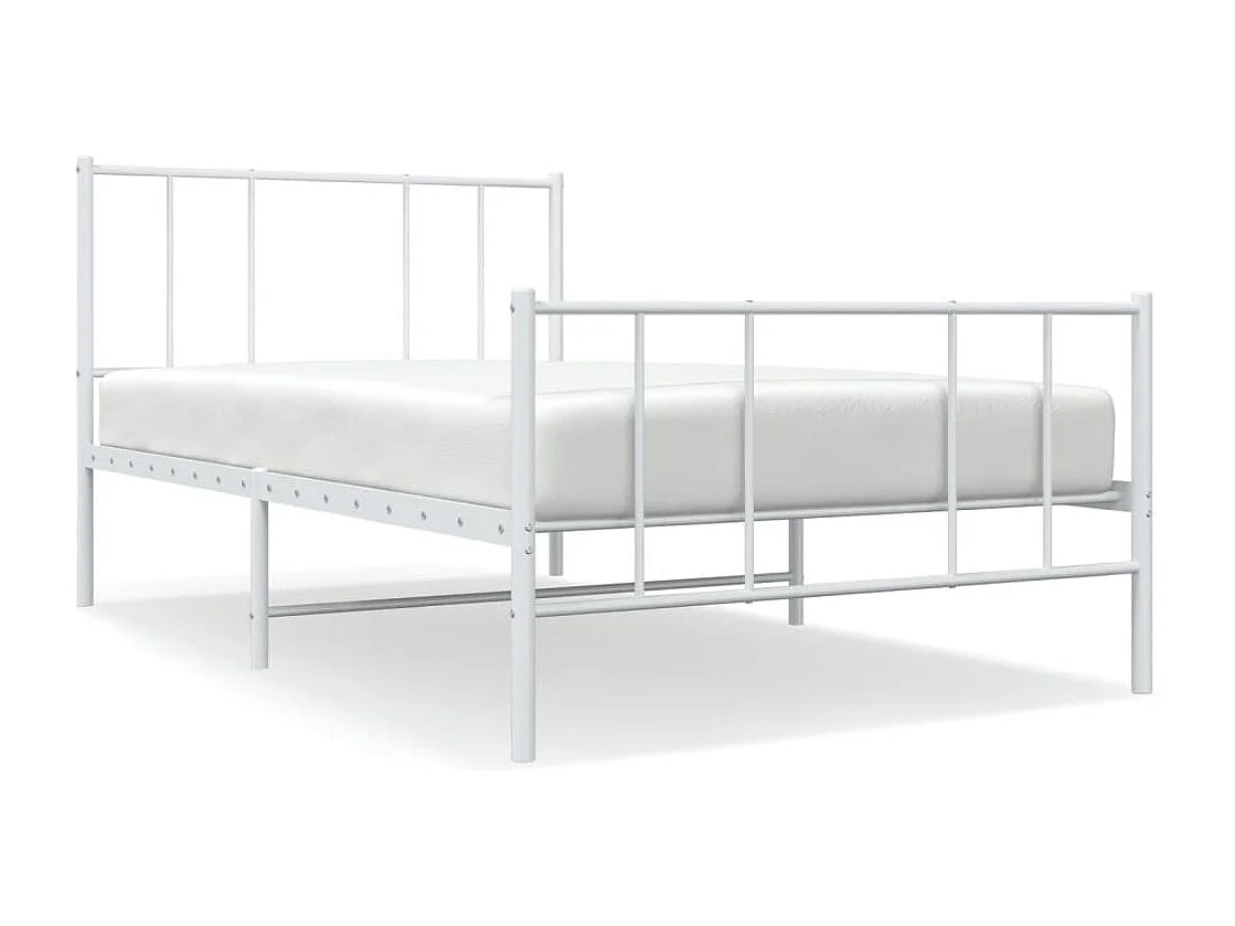 Lit simple | Lit adulte, enfant | Cadre de lit métal et pied de lit blanc 107x203 cm
