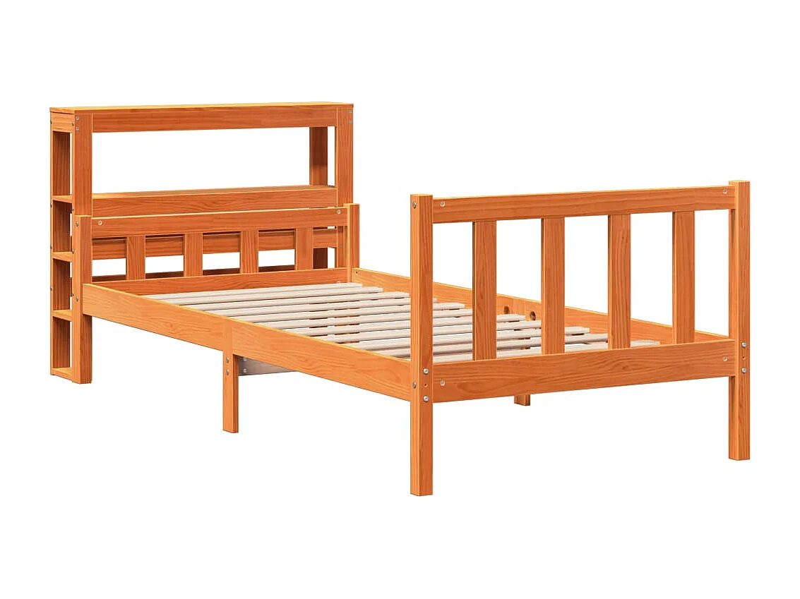 Letto per adulti | Letto singolo | Giroletto con Testiera Marrone Cera 75x190 cm Massello Pino