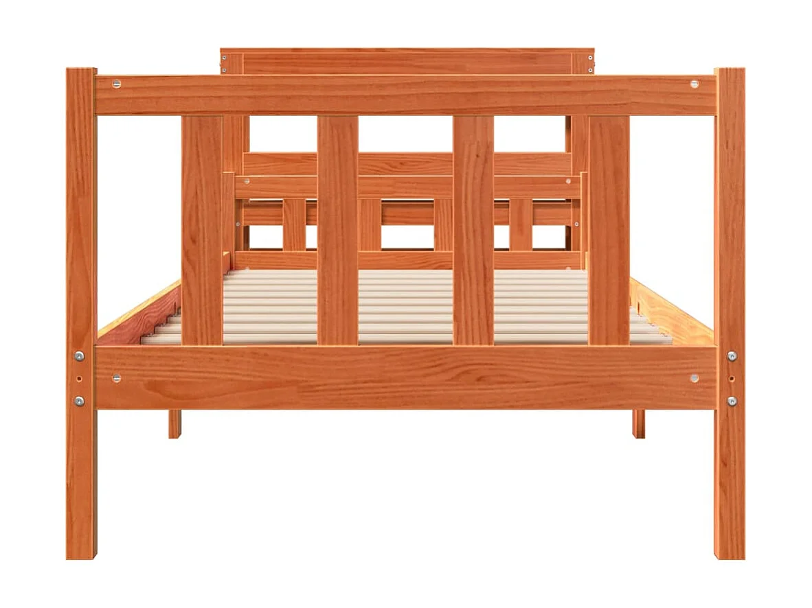 Letto per adulti | Letto singolo | Giroletto con Testiera Marrone Cera 75x190 cm Massello Pino