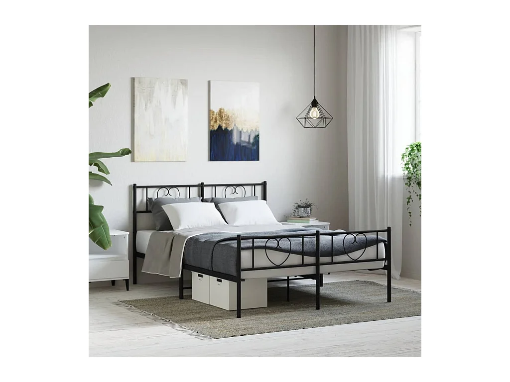 Lit double | Lit adulte | Cadre de lit métal avec pied de lit noir 140x190cm