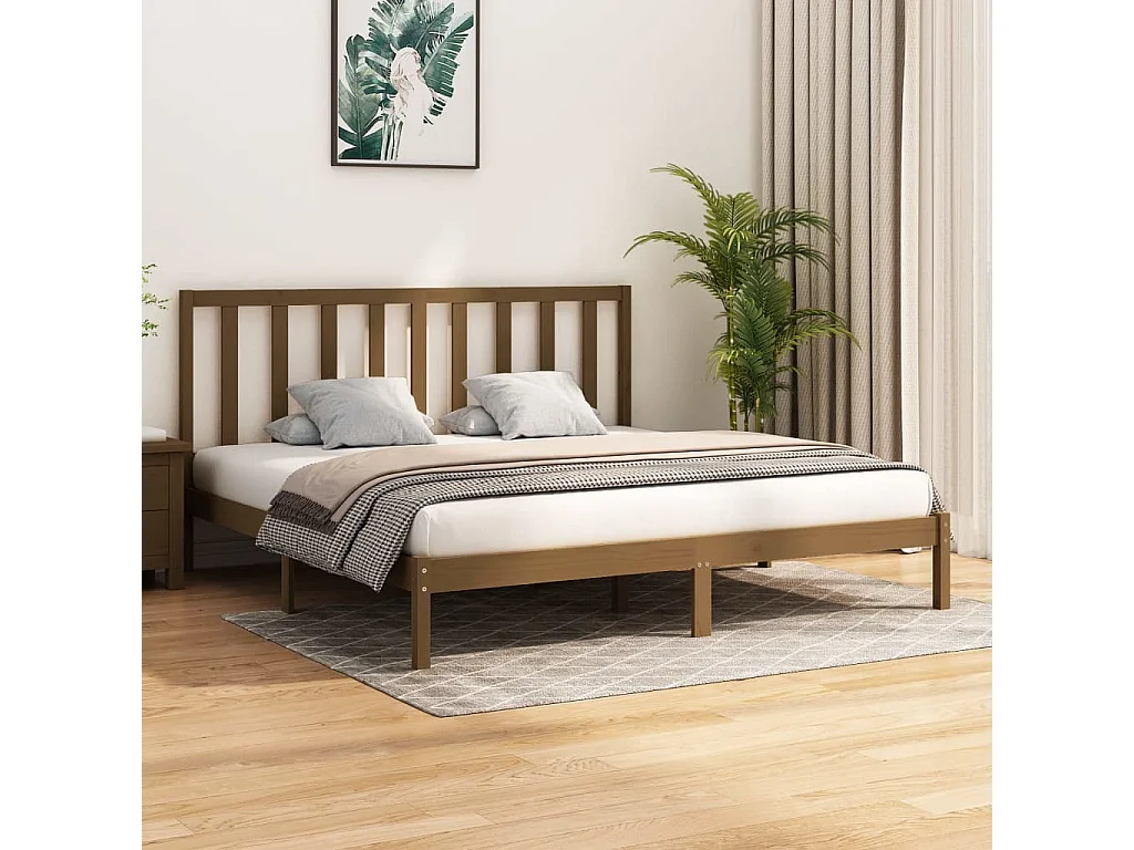 Lit double | Lit adulte | Cadre de lit marron miel bois pin massif 200x200cm