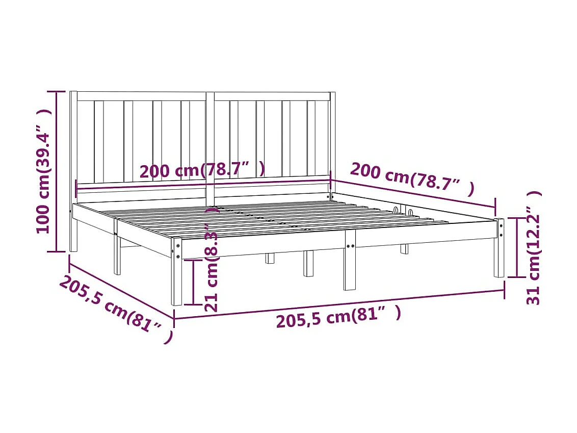Lit double | Lit adulte | Cadre de lit marron miel bois pin massif 200x200cm