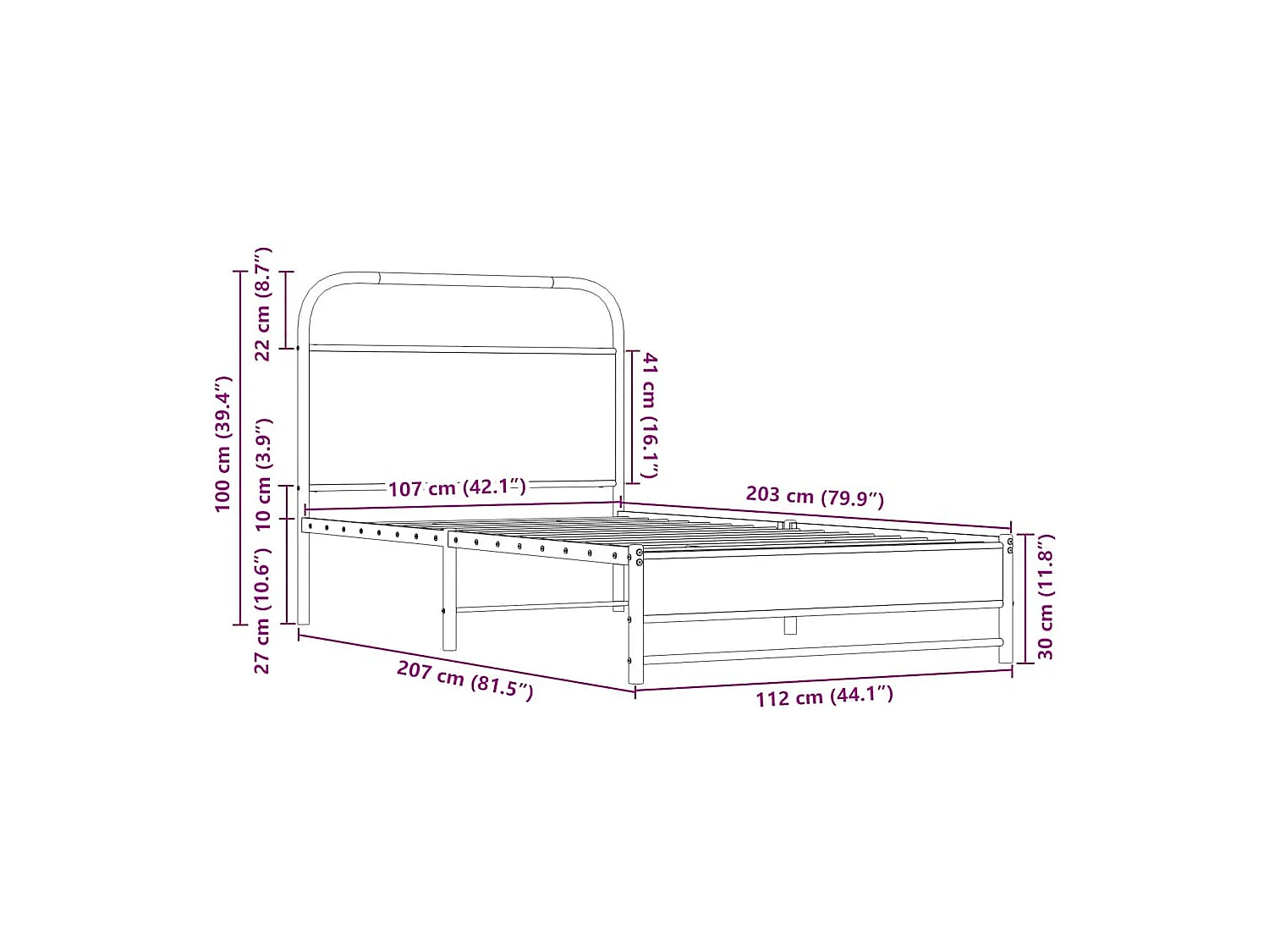 Lit simple | Lit adulte, enfant | Cadre de lit 107x203 cm chêne sonoma