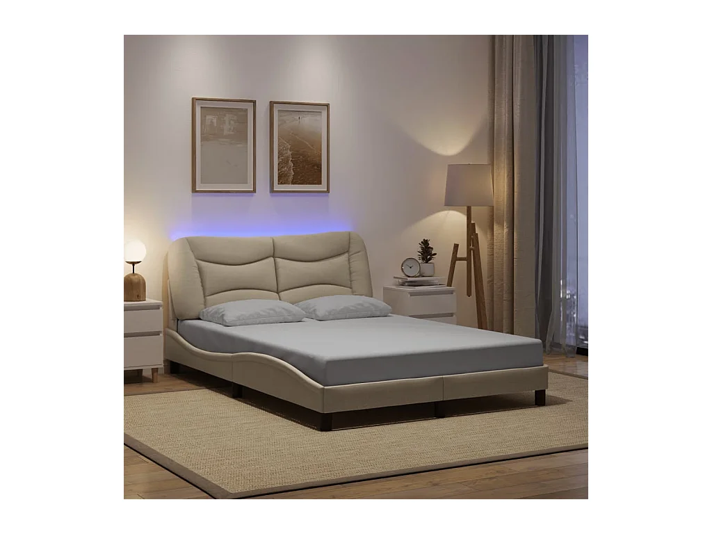Lit double | Lit adulte | Cadre de lit avec LED crème 140x200 cm tissu