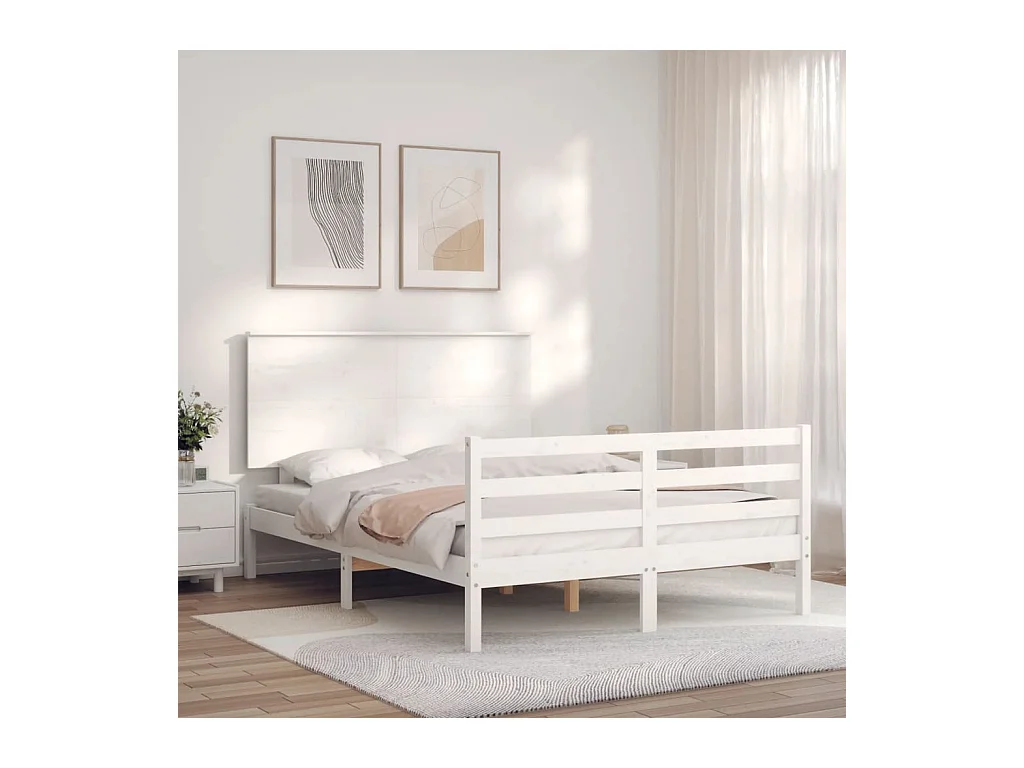 Lit double | Lit adulte | Cadre de lit blanc 140x200 cm bois massif