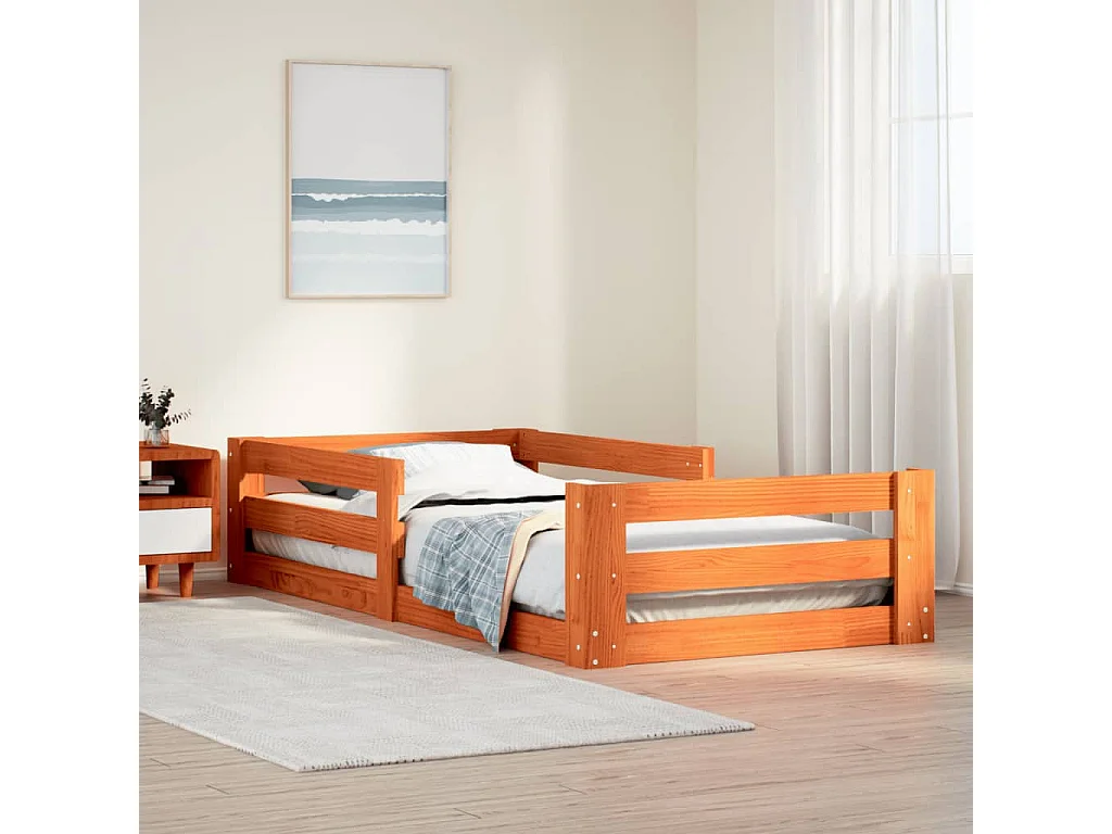 Letto singolo | Giroletto | Struttura del letto senza Materasso Marrone Cera 100x200 cm in Legno di Pino