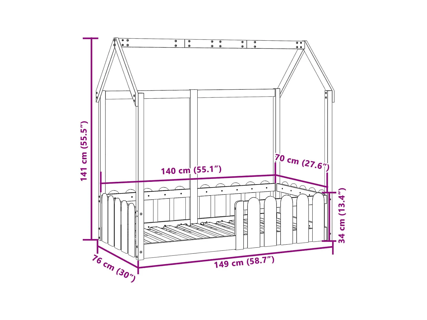 Lit simple | Lit enfant | Cadre de lit d'enfants forme de maison 70x140 cm