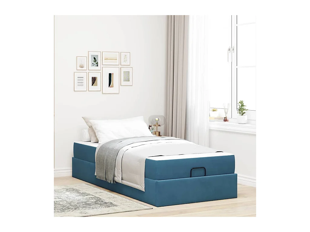 Lit simple | Lit adulte, enfant | Cadre de lit avec matelas Bleu 90x200 cm Velours
