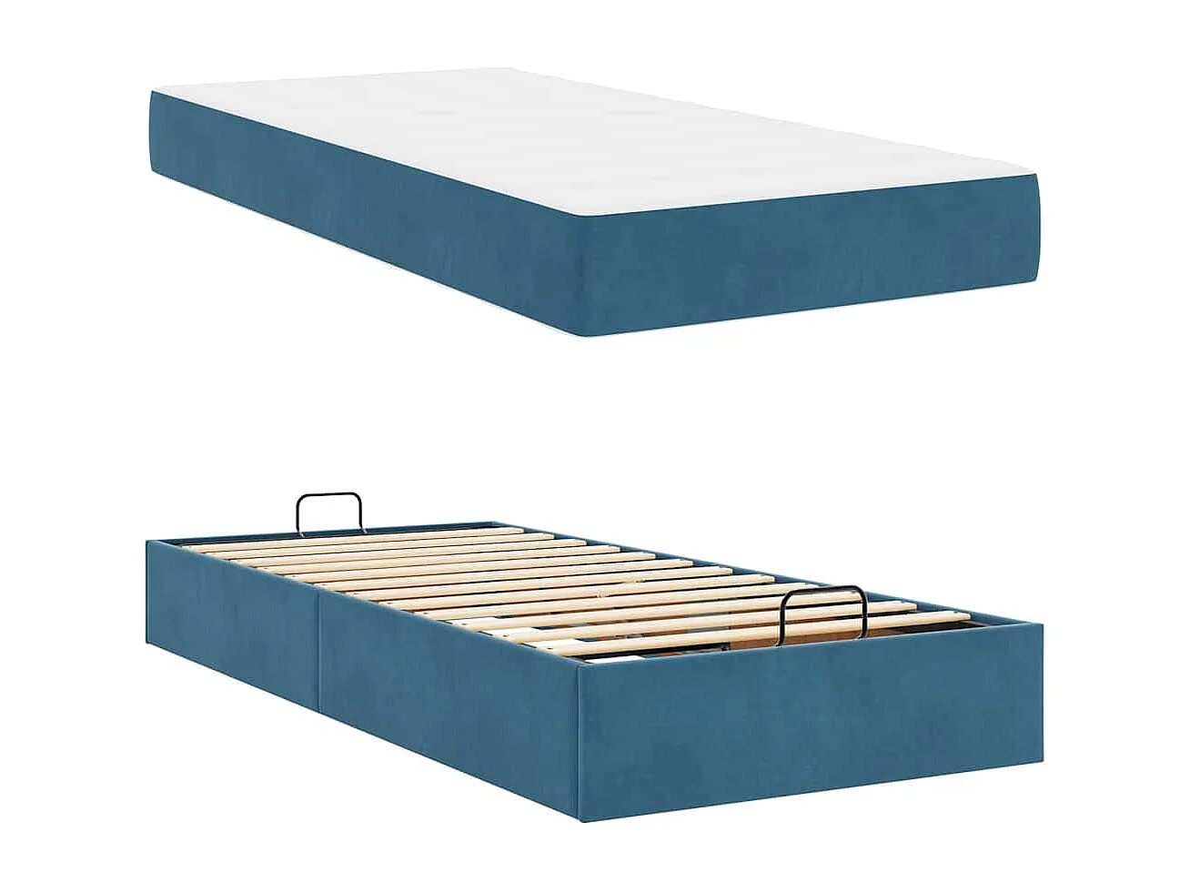Lit simple | Lit adulte, enfant | Cadre de lit avec matelas Bleu 90x200 cm Velours