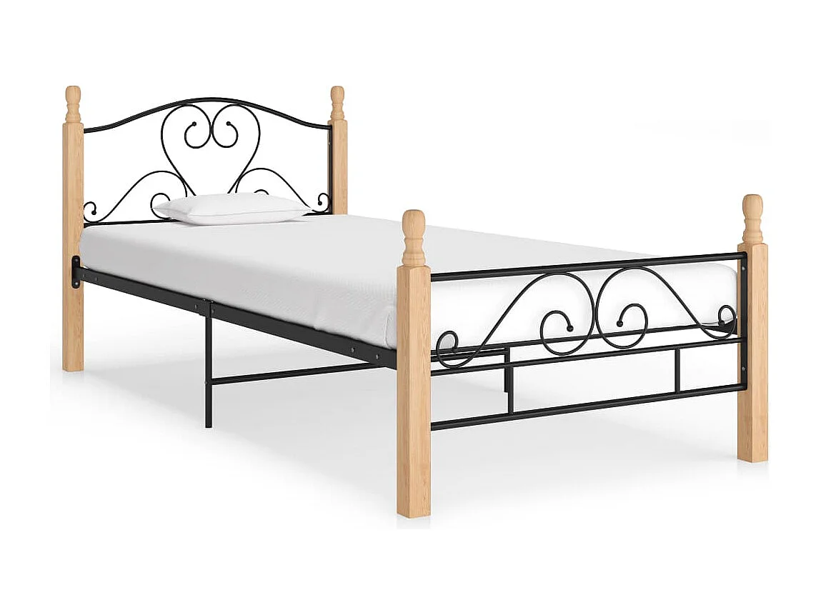 Lit simple | Lit adulte, enfant | Cadre de lit noir métal 90x200 cm