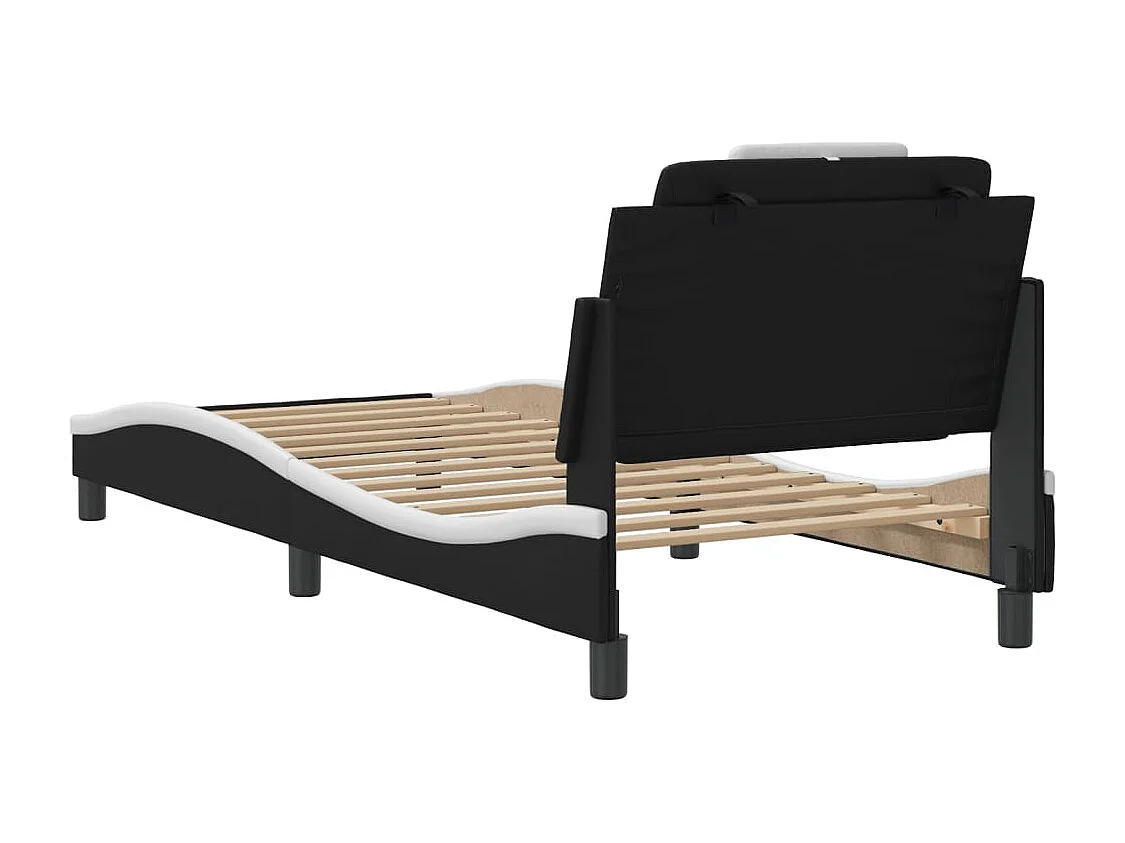 Lit simple | Lit adulte, enfant | Cadre de lit noir et blanc 90x200 cm similicuir