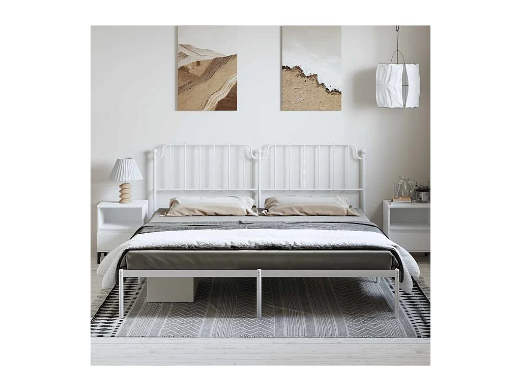 Lit double | Lit adulte | Cadre de lit métal et tête de lit blanc 193x203 cm