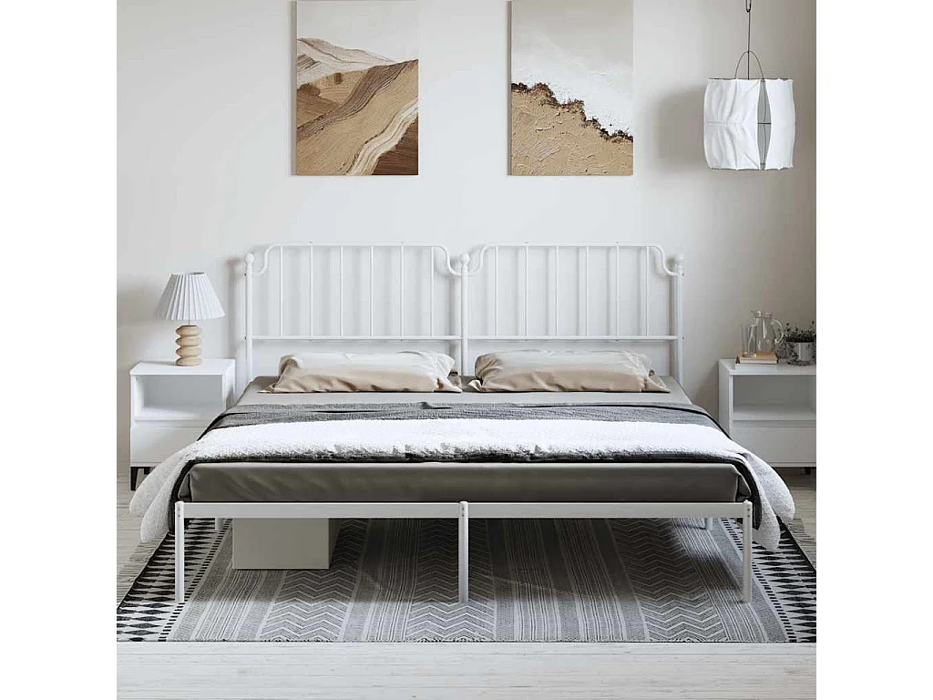 Lit double | Lit adulte | Cadre de lit métal et tête de lit blanc 193x203 cm