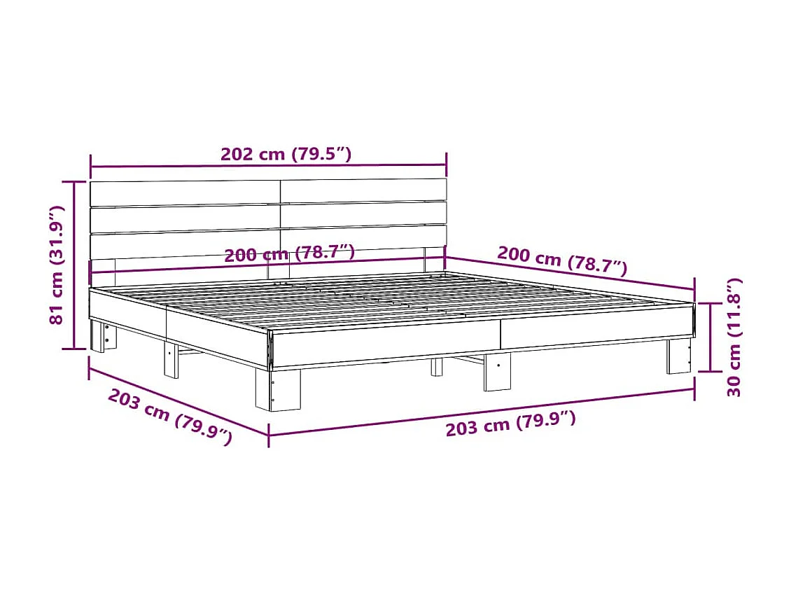 Lit double | Lit adulte | Cadre de lit sonoma gris 200x200 cm