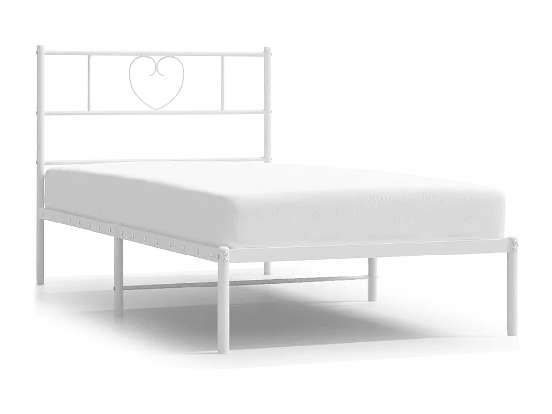Lit simple | Lit adulte, enfant | Cadre de lit métal avec tête de lit blanc 90x200cm